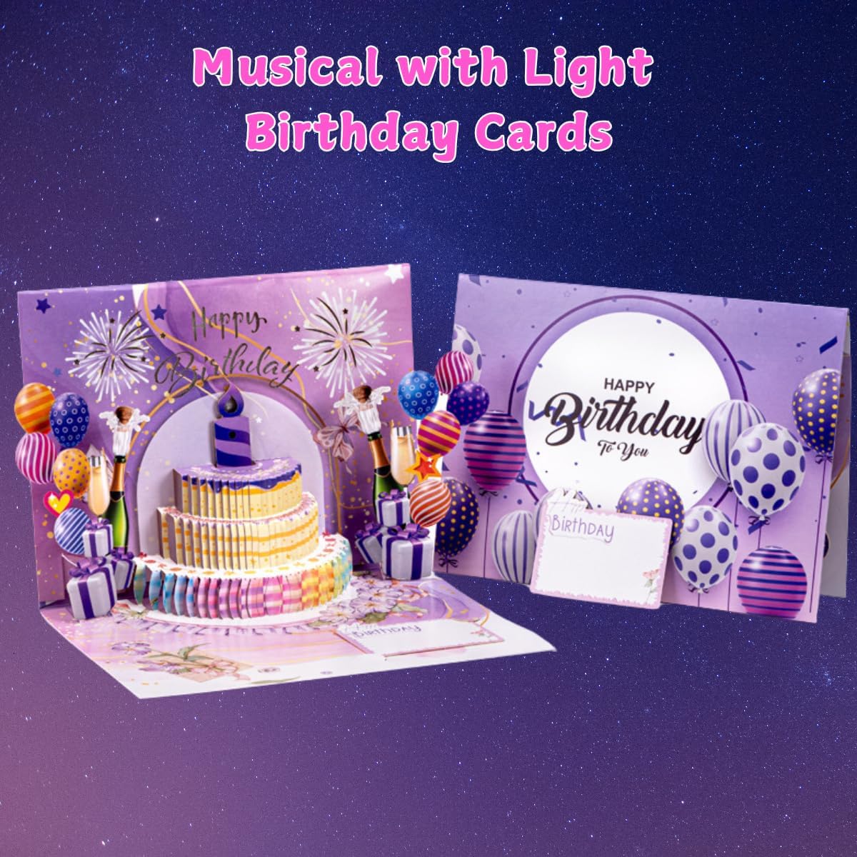 3D Pop Up Happy Birthday Card with LED Lights & Music, Light Up Musical Greeting Card, 3D Cake & Fireworks Design, Birthday Gift for Women Men Friends Family, Decorative Birthday Card for Birthday Celebration Party