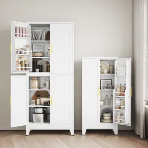 48"H & 75"H Metal Freestanding Pantry Cabinet – Enclosed Storage Unit with Adjustable Shelving and Double Doors, Suitable for Kitchen, Dining Room, and Living Room Applications