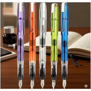 Transparent Ergonomic Pen for Kids Handwriting Practice, Anti-Slip Grip Posture Correction Design, Replaceable Ink Pen, Refillable Ink Cartridge Student Exam & Office Use, Gradient Color Ink for Smooth Writing.