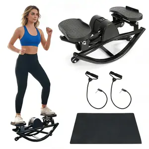 Rock Stepper Step Side-to-Side Lateral Rocking Fitness Stepper with Digital Monitor/Resistance Bands Machine for Home Workout