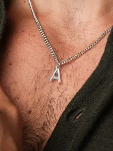 Men's Silver Color Stainless Steel Cuban Chain Necklace, Initial Necklace Jewelry, Simple Fashion Letter Pendant, Casual Style, All Seasons Wear