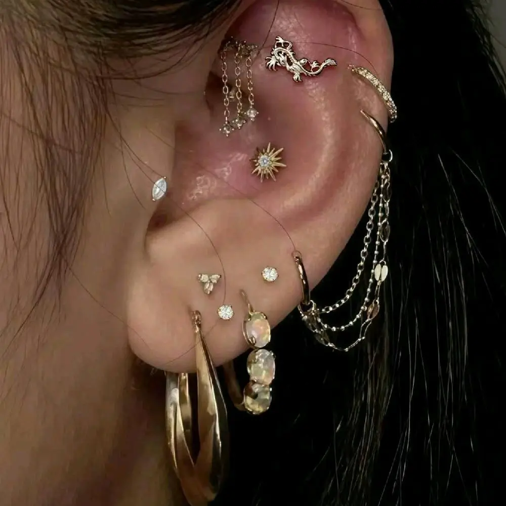 11Pcs Gold CZ Ear Piercing Set