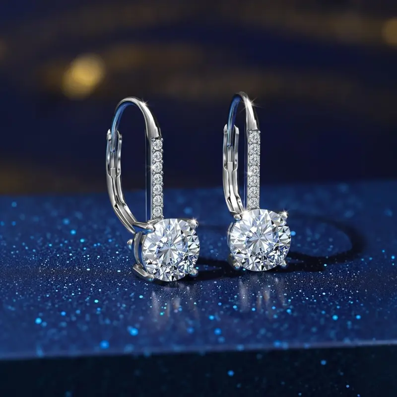 Elegant Moissanite Drop Earrings for Women, 2 CT D Color VVS1 Round Cut Dangle Jewelry in 925 Sterling Silver for Wedding & Birthday, Bridal Drop Earrings, Glitter Style, Vvs Moissanite Earrings