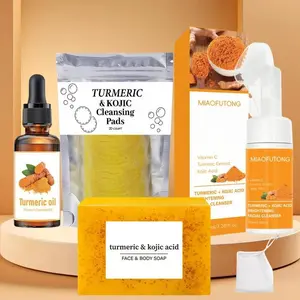 4 in 1: Turmeric Cleansing and Care Set turmeric Soap,Face Wash & Oil, Facial Cleansing Pads Daily Skin Repair Exfoliating Cleanser for Men & Women