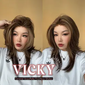 JBEXTENSION 20 Inches Caramel Pre-Cut Snowflake Lace Frontlace Glueless Wig VICKY【PERMATEASE】【BENDY EAR TABS】