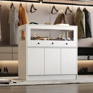 FUFU&GAGA Wardrobe Armoire Closet with Lock, Walk-in Closet Island Dresser with Glass Showcase, Drawers & Doors, Modern Storage Display Cabinet for Bedroom, Fitting Room & Shops, White Furniture Organizer Organization Organizing Home Aesthetic