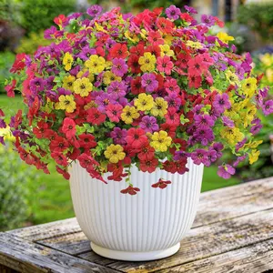 UV Resistant Faux Silk Violets with Eucalyptus 12 Bunches for Hanging Baskets Ideal Indoor Outdoor Porch Patio Garden Home Decoration