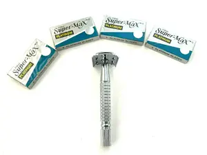 Old Fashion Vintage Classic Safety Razor Set With Double Edge Razor Blades Platinum Chrome