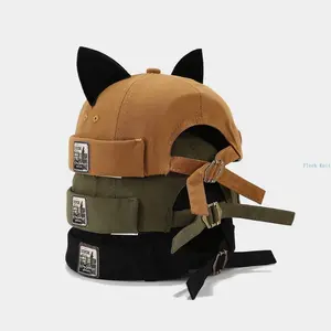 Women's Adjustable Size Korean Melon Cap - Cute Cat Ear Summer Beanie, No Brim Trendy Landlord Hat for Sports & Outdoor Use