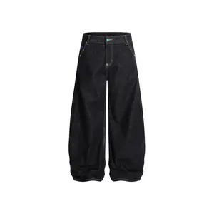 Aelfric Eden Vintage Rivet Raw Baggy Barrel Jeans Mid-low Rise Baggy Jeans Unisex Stretchy Wide Leg Distressed Pants Lady Basic Minimalist Comfortable Denim Tummy Control Curve Hugging Plus Size Regular Size BBL