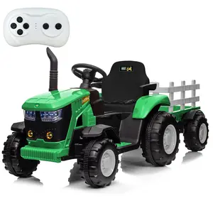 GARVEE 12V Kids Ride-On Tractor for Kids Outdoor Play (Ages 3-8, 66Lbs Max Weight) with Detachable Trailer, Remote Control, LED Lights, USB Music, 7Ah Battery, Dual 35W Motors, 2.17 MPH Speed, Safety Belt, 3-Gear Shift (Red, Yellow, Green Options)