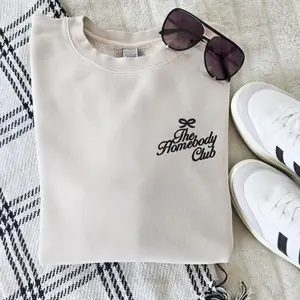 [Made in US] Embroidered The Homebody Club Sweatshirt T-shirt Hoodie-Independent Trading Co-Cozy Sweater-Womans Crewneck-Trendy Bow-Coquette-Homebody Shirt-Gift for her