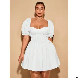 dress mini edge ruffle detail sleeve puff sweet women's plus size BAE tiktok