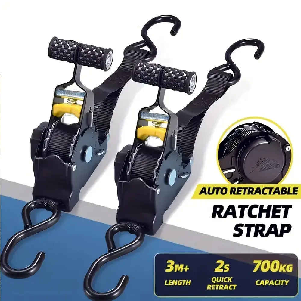 1" x 10' Retractable Ratchet Straps - Medium Duty Self Retracting Tie Down Straps for Truck, Cargo Trailer, 10-Feet Length