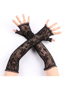 Half-finger lace sun protection gloves long arm sleeve set performance costume fingerless dark gothic cosplay accessories