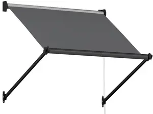 Retractable Awning Manual Outdoor Awning for Door Entrance, Sun Shade Canopy for Backyard, Porch, Patio, Window and Deck, Dark Grey