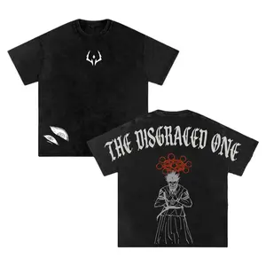 Menswear Unisex Vintage Washed Oversized Short-Sleeve Gym T-Shirt - Jujutsu Kaisen Sukuna "The Disgraced 1" Graphic Tee, Curse King Ryomen Sukuna Manga Streetwear Casual Apparel, Gift for JJK Fans
