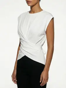 Spicy girl style Casual white crisscross knotted waist-cinching sleeveless top, lace-up irregular designed base shirt, simple and atmospheric Basic spicy girl blouse for spring and summer