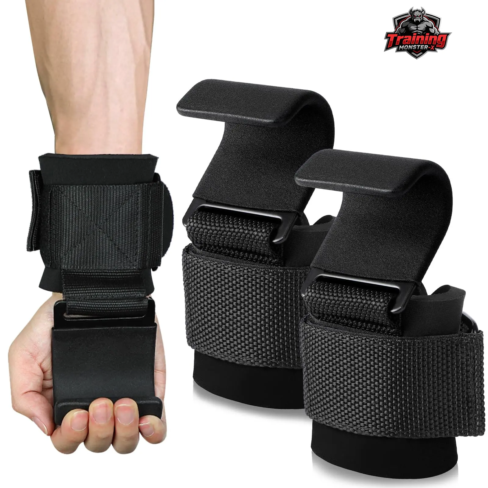 Padded Nylon Lifting Straps with Heavy-Duty Hooks for Men & Women, Grip Support for Deadlifts & Pull-Ups, Fitness Workout Accessories, Sport Gym Accessories, Strap Wristband, Strength Training Accessory