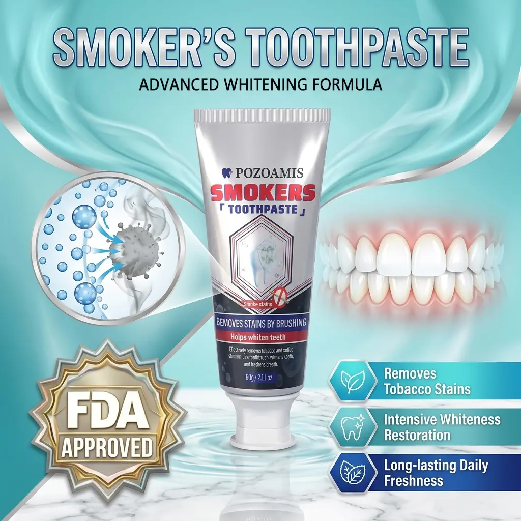 POZOAMIS Cream Form Smoker's Toothpaste - Smoke & Coffee Stain Removal, Fast Teeth Whitening, Oral Antibacterial Cleansing, Peppermint Coconut Foam Scent, Fresh Breath, Soothing Plant-Based Care, Peppermint Mint