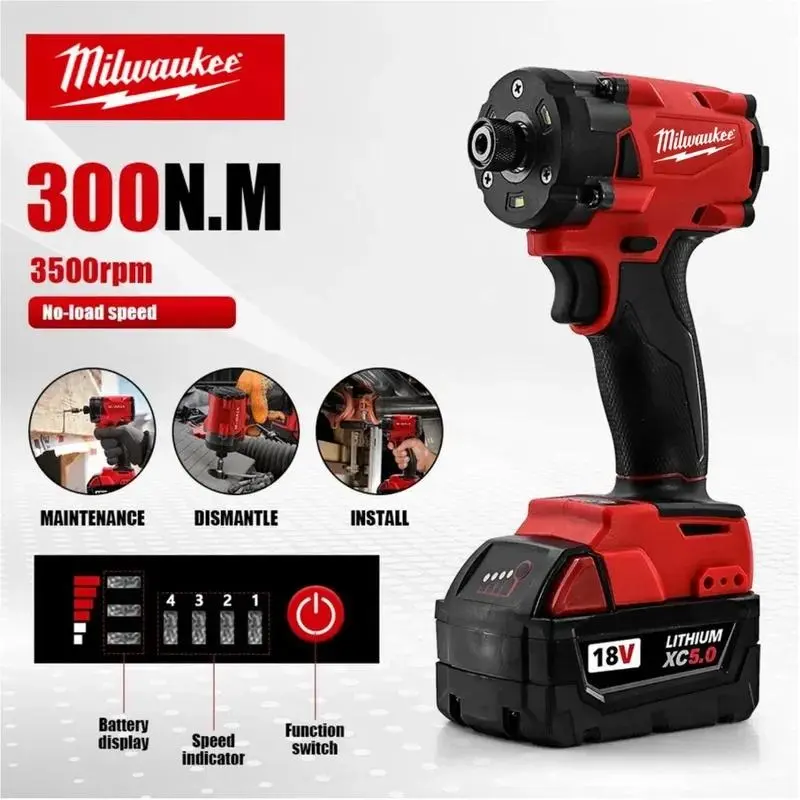 Milwaukee 18V Lithium-Ion Brushless Compact Cordless Impact Drill - High Torque Electric Screwdriver for Outdoors with 360-Degree Usability