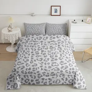 Leopard Print Bedding Set,Silver Gray Leopard Comforter Set,Cheetah Printed Comforter,Africa Wild Animal Skin Theme Duvet Set Room Decor Quilt Set