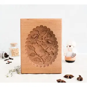 Carved 3D Wooden Gingerbread Cookie Mold DIY Biscuit Press Stamp Cutter Mould for Halloween Thanksgiving Christmas
