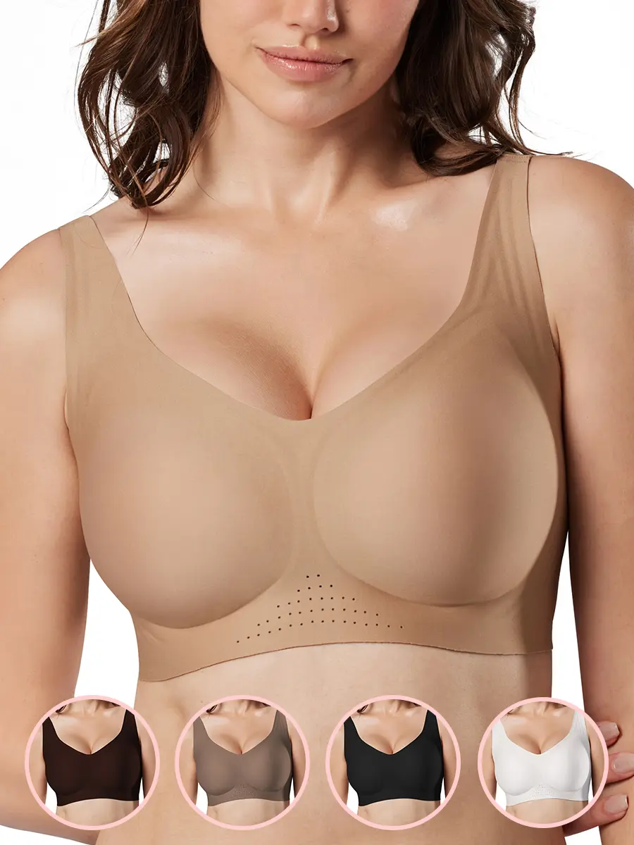 Tarbo Women's Seamless Wireless Push Up Bra - Full Coverage Heart Neck Jelly Bra with Side Support