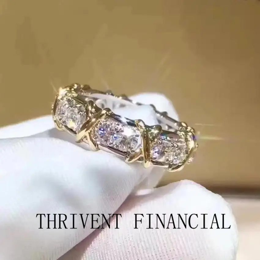 Cross 10K Gold 4mm Lab Diamond Ring 925 sterling silver Engagement Wedding band Rings for Women men Party Dropshipping JewelryTHRIVENT FINANCIAL