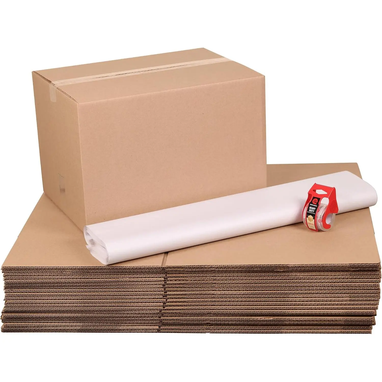 Moving Boxes Medium 18"L x 14"W x 12"H (20-Pack) + Tape Logic Heavy Duty 2in x 25yd Clear Packaging Tape with Dispenser + AVIDITI Newsprint Packing Paper 17" x 27" Sheets (5 lbs.)