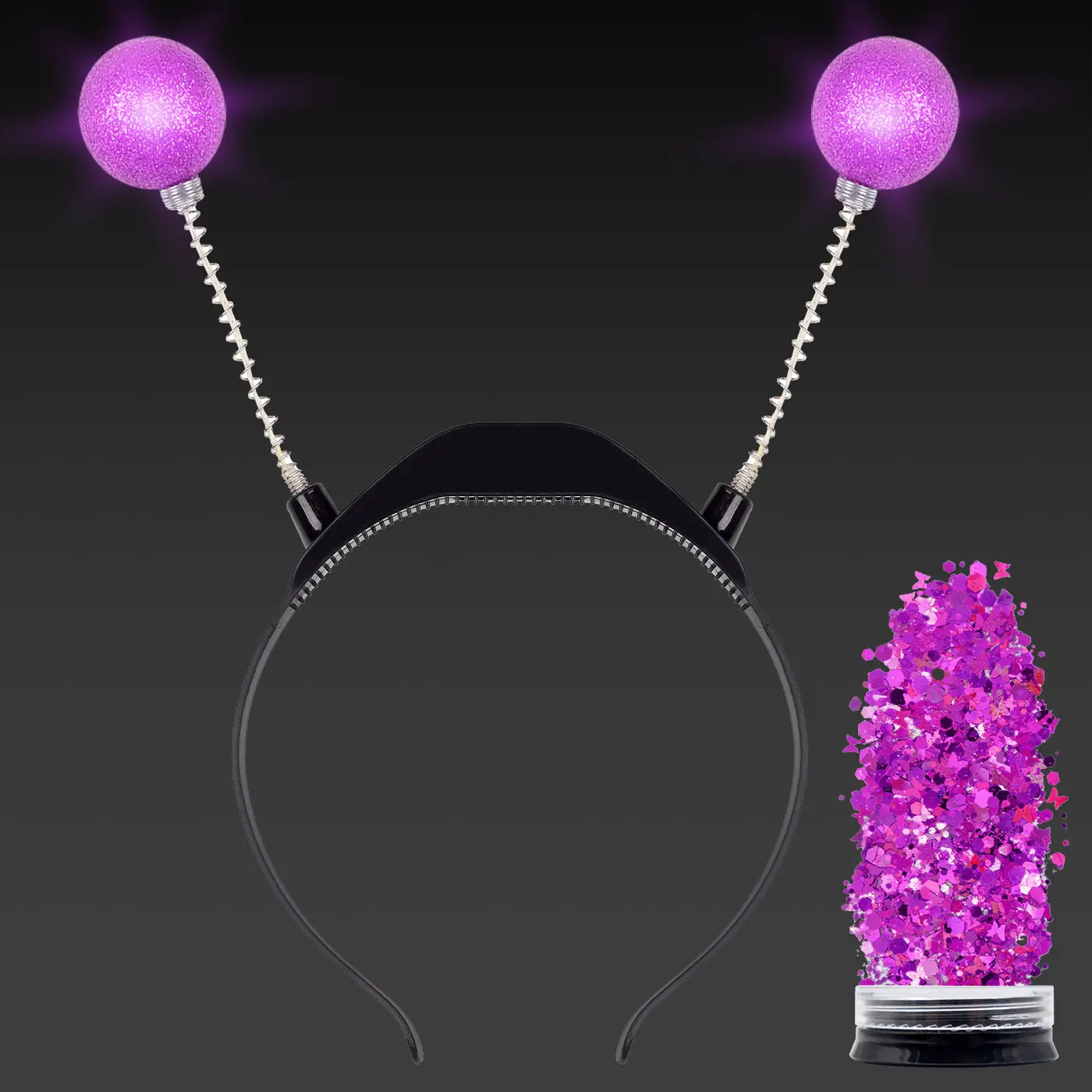 Light Up Purple Alien Headband with Chunky Glitter - Alien Costume Accessories for Women - FUNCREDIBLE