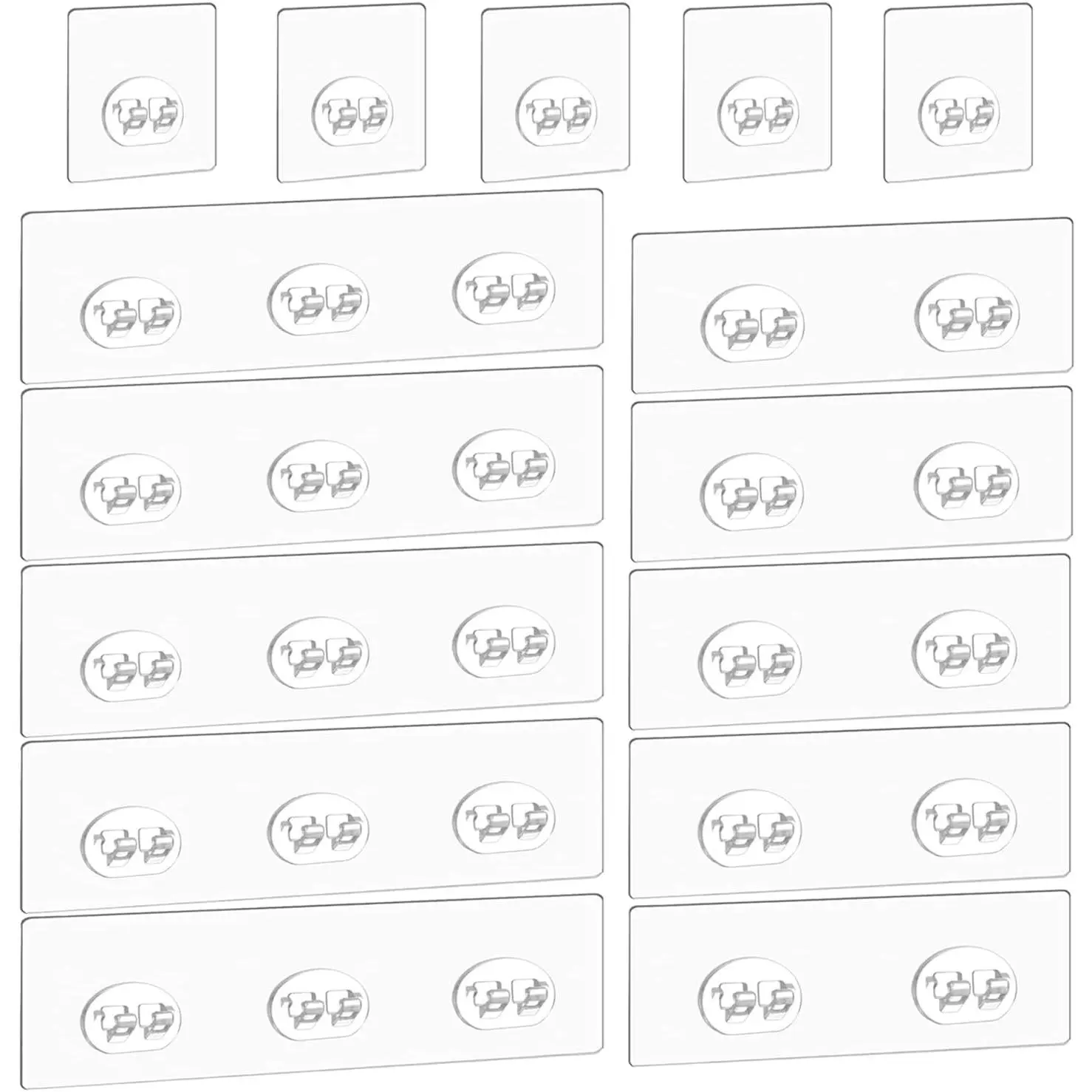 15-Count Polycarbonate Synthetic Adhesive Hooks, No-Drilling 10.2x2.8inch & 5.5x2.3inch Sticker Strips Pads, 30lb Weight Capacity Wall-Mount Hangers for Bathroom Shelves, Baskets & Organizers