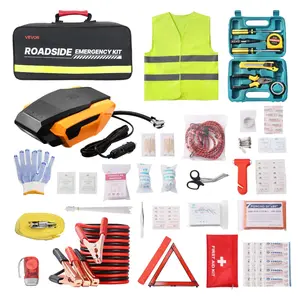 【fathersdaygift】VEVOR Car Emergency Kit, 2-in-1 First Aid Kit with Jumper Cables, Essential Roadside Emergency Car Kits for Vehicle, Travel and Home, 32-Piece Auto Road Side Assistance Tools with Medical Aid Kits