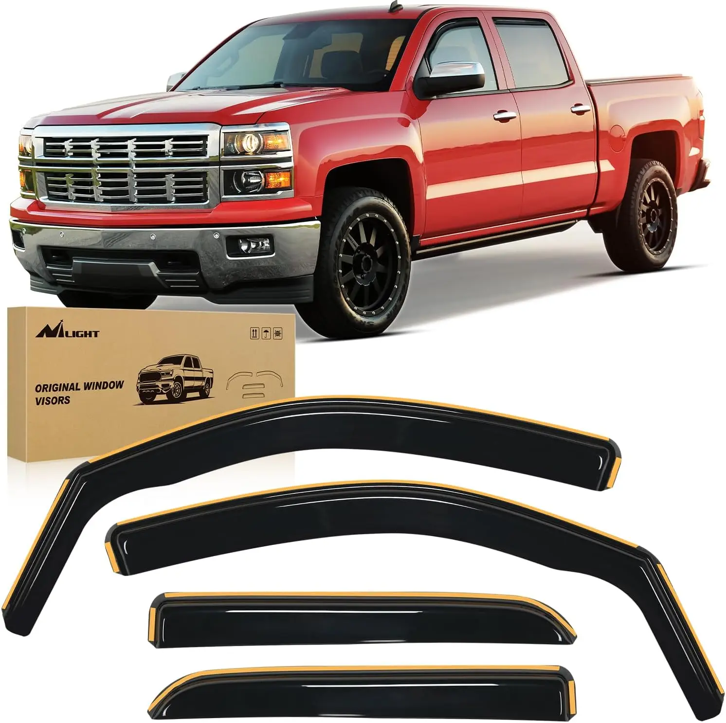 Nilight Acrylic In-Channel Window Deflectors - 4pcs Tool-Free Install Auto & Cars Accessories for Chevy Silverado/GMC Sierra Crew Cab Trucks, Slim Smoke Sun Protective Water-Resistant Vent Visors, Fog Reduction, Car Accessories, Auto Parts Accessories