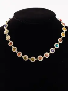 Bohemian Dopamine Colorful Rhinestone Artificial Crystal Necklace, Whimsical Necklace, Elegant Sparkling Jewelry for Women & Girls, Perfect Gift for Holidays & Birthdays