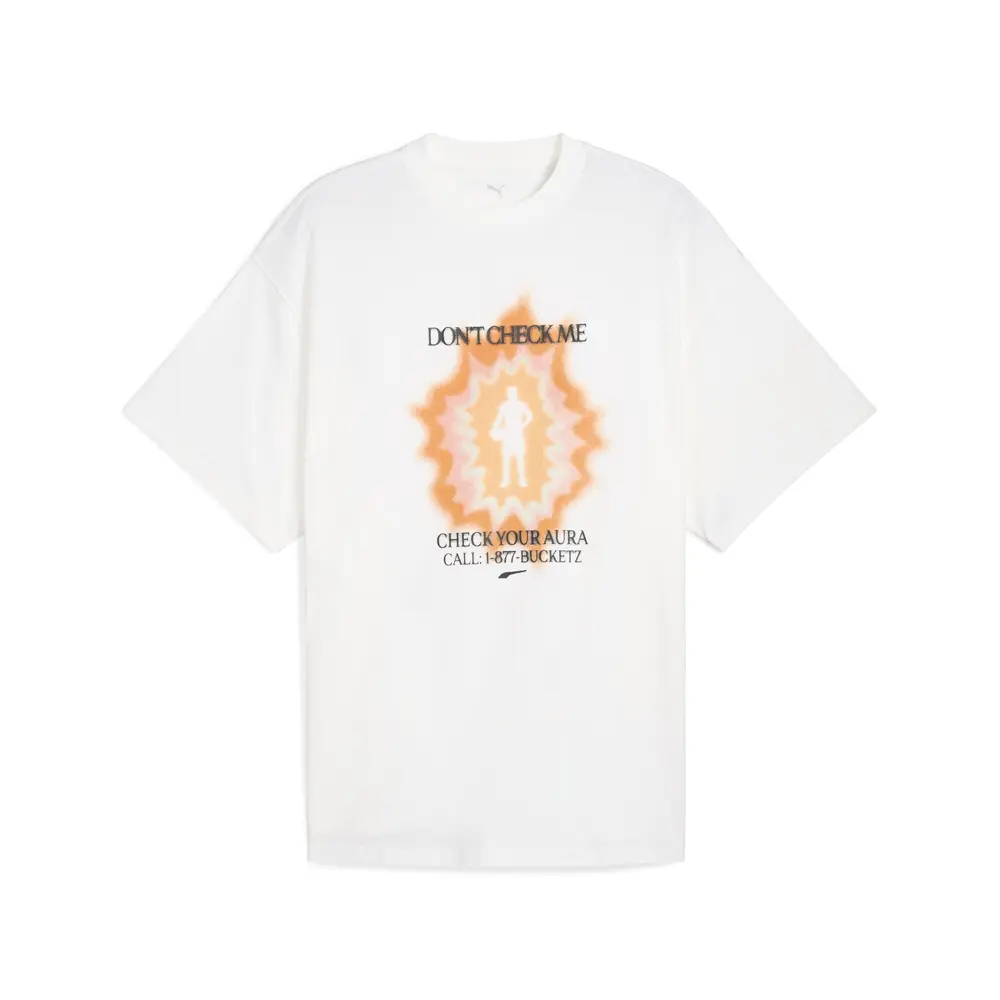 PUMA Mens Hoop Dreamz Oversized Graphic Crew Neck Short Sleeve Casual Tops Casual - White