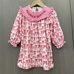 Girl Girl MAMA'S BESTIE Bubble Bow Grandmillennial Mother's day Clothing Winter Dress