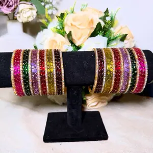 12 pcs Multi Bangles 7 pcs Golden  Glass bangles