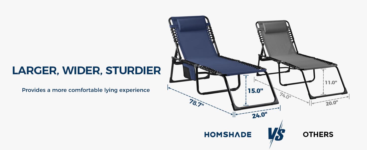 【Outdoor recliner On sale】HOMSHADE Outdoor Folding Chaise Lounge Set - Lounge Chair with 5-Level Adjustable Backrest, 2-Level Footrest&Removable Pillow, Chaise Lounge Outdoor with Side Pocket,for Poolside, Lawn Easy