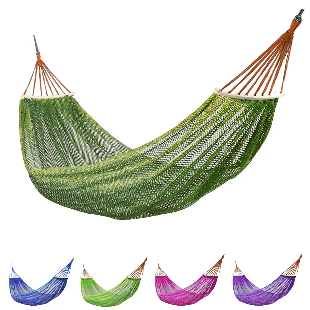 Portable Travel Hammock with Wooden Spreader Bar, Colorful Outdoor Hammock with Ropes and Carry Bag, Durable Hammock for Camping, Backyard, Patio and Outdoor Relaxation
