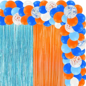 120 Pcs Blue And Orange Party Balloons Garland Kit For Party Decorations With Foil Metallic Fringe Curtains Dart War Party Supplies Blue And Orange Party Decorations For Birthday Party