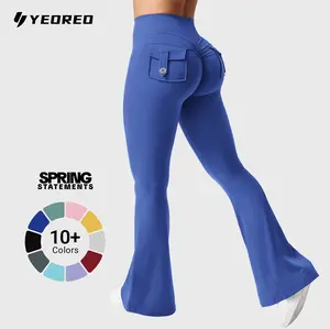 YEOREO CoreFlex Snatching Flare Leggings High-Waisted Scrunch Butt-Lifting Tummy Control Seamless Workout Pants with Pockets Breathable Tight Fit