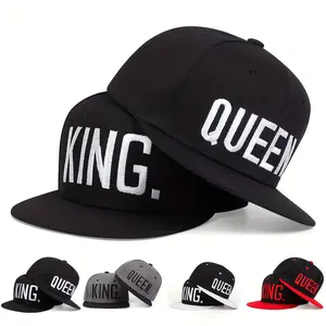 2pcs/ set Unisex KING QUEEN Letter Embroidered Hip Hop Hat Outdoor Adjustable Sunscreen Leisure Hat Travel Tourism Beach Vacation