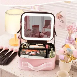 Makeup Bag with LED Mirror And Light, Travel Makeup Bag with Mirror Portable Lighted Makeup Organizer Cosmetic Case, Cosmetic Travel Bags, Birthday Gift for Girls And Women, Travel Essentials