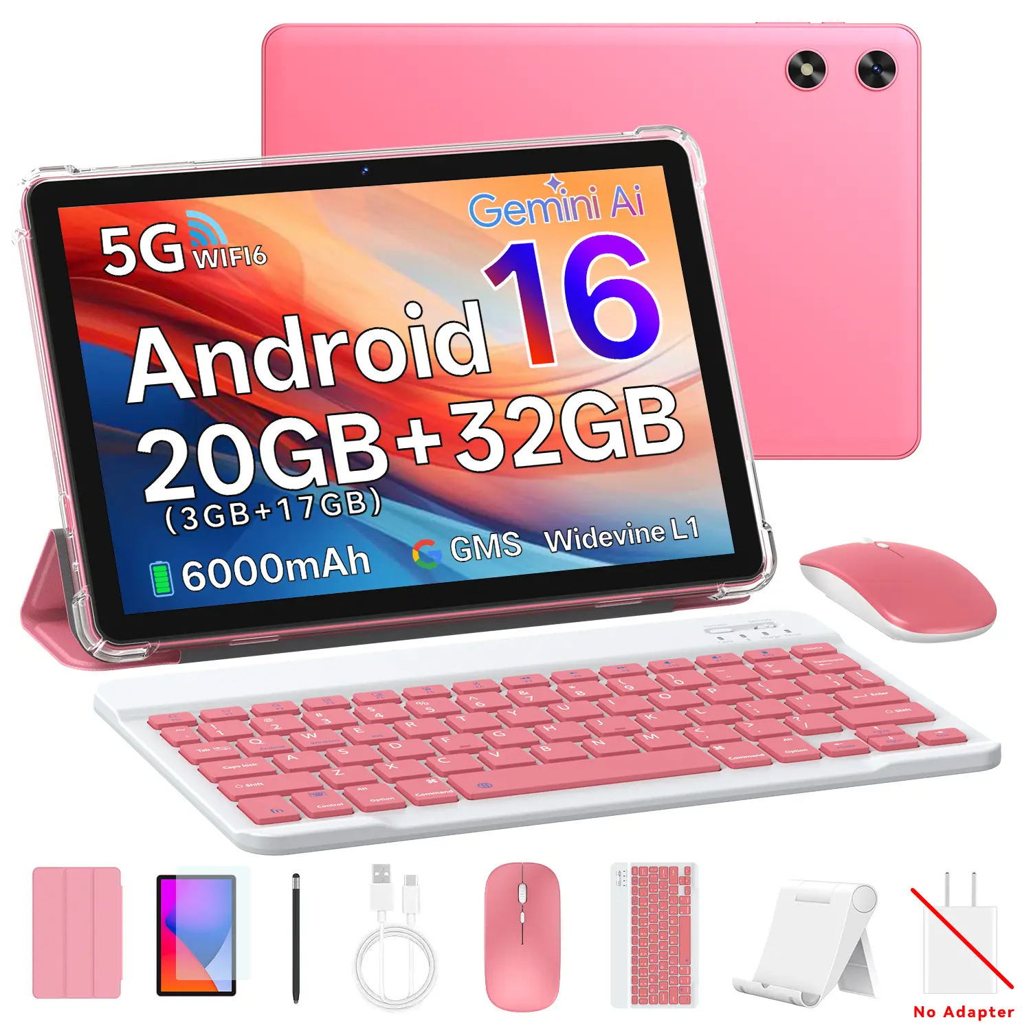 2026 10.1" Android 16 Tablet with Keyboard, Stylus, Mouse,Stan & Case – 3GB base,17GB expand, 32GB ROM, WIFI6,BT5.4, 1280x800 IPS, 8MP+2MP Camera, 6000mAh Battery,for kid’s Gift
