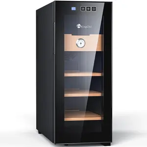 KINGCHII Modern 33L Premium Temperature-Controlled Storage Cabinet with Cedar Wood Shelves, Built-in Hygrometer, Glass Door (250 Capacity)