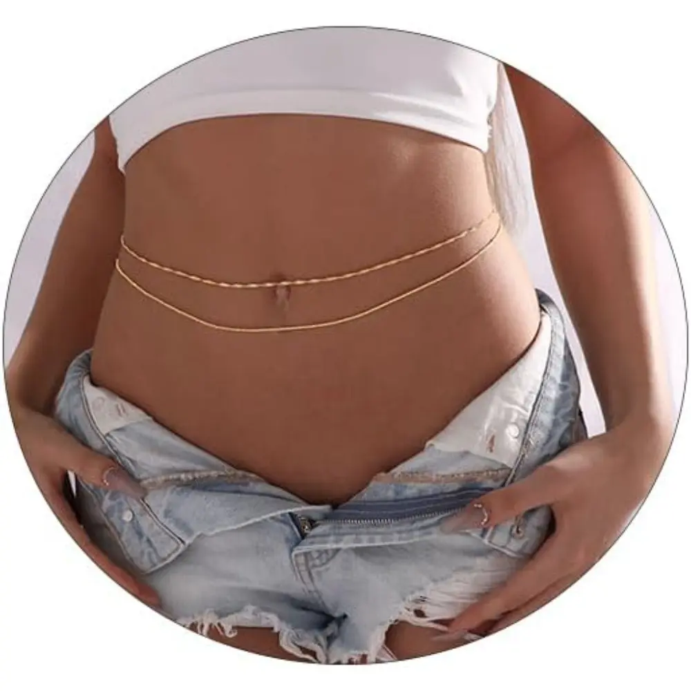 2PCS 18K Gold Plated Waist Chain Satellite Body Chain Layered rope Waist Chains Sexy Bikini Beach Waist Chain for Women Waterproof Adjustable 26.5-33Inch