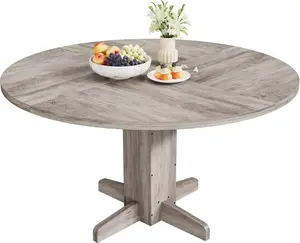 Grey Round Dining Table for 4-6 People,Circle Dining Table, 47 Inch Farmhouse Kitchen Table with Sturdy Pedestal Base,Finish Circle Table for Dining Room, Living Room, Apartment