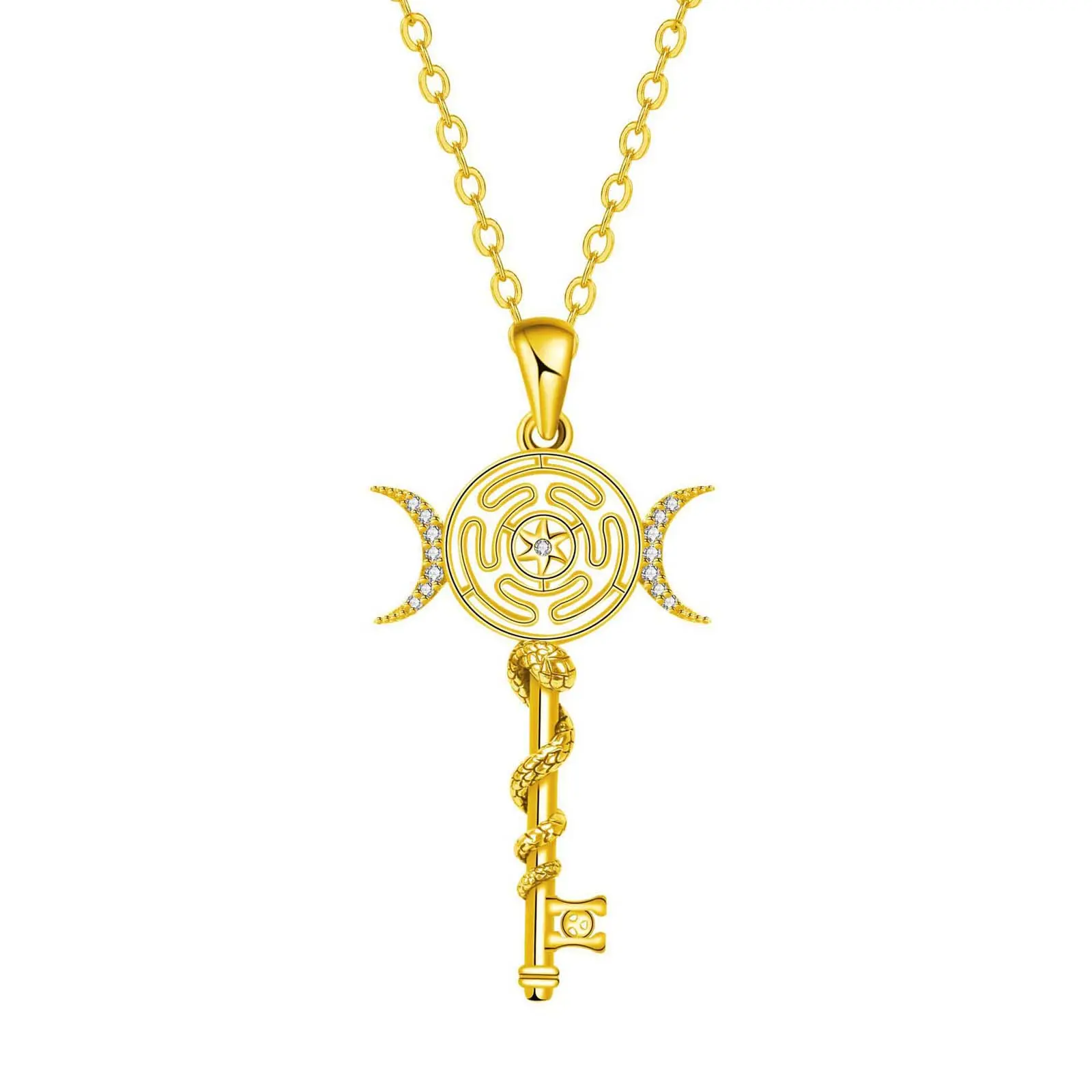 Zircon snake-shaped wrapped key necklace women's fashion personality lock design jewelry suitable for party gifts wedding