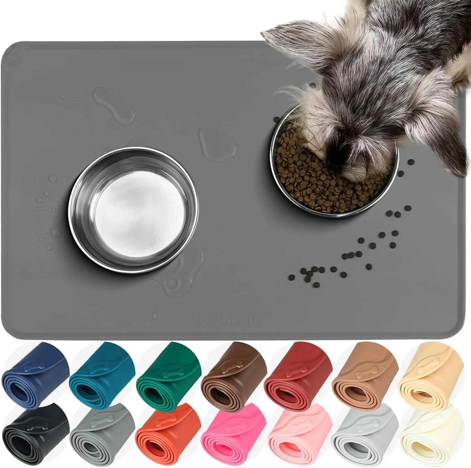 Silicone Dog & Cat Feeding Tray Mat (Small, Grey) - Non-Slip, Waterproof & Durable Material, Raised Edges & Lip, Keeps Feeding Areas Clean, Easy to Clean, Durable for Daily Indoor Floor Use